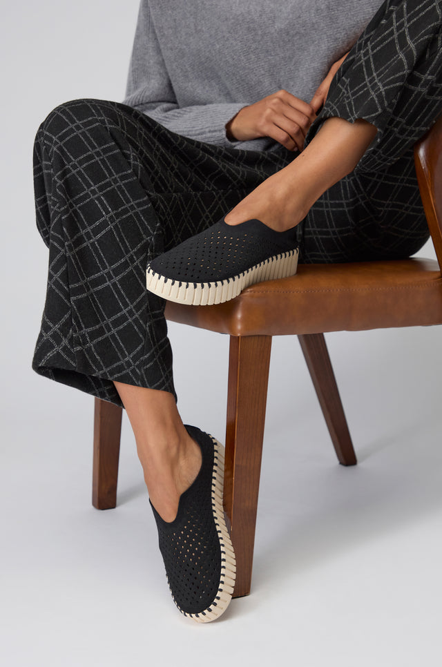 thumbnail interactive-video image 1 of Ilse Jacobsen Tulip 3373 Platform Slip-On – Black Microfiber, Women’s EU 36-41, Cushioned Flat 1 of 2