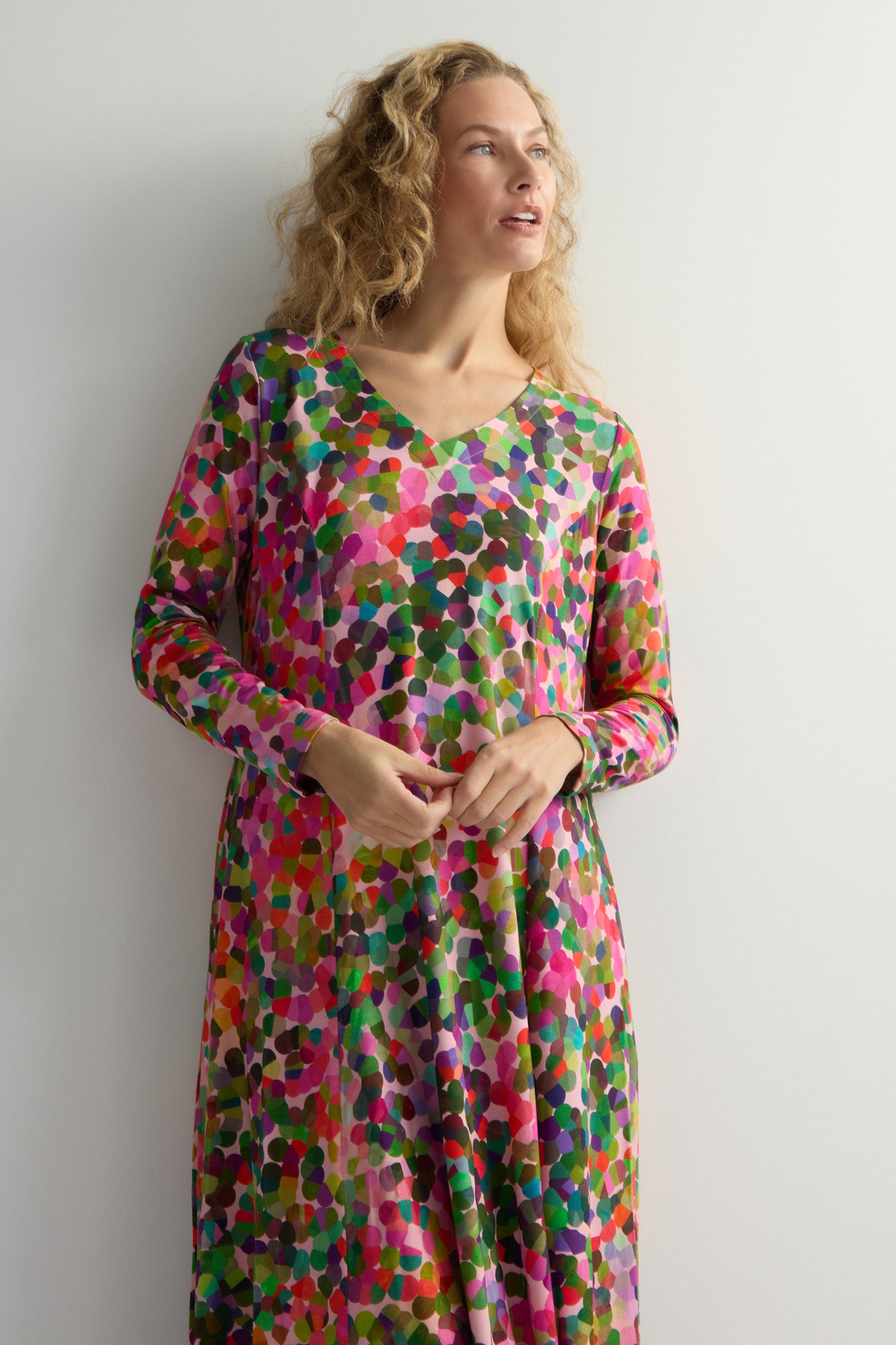 Abstract Confetti Jersey Flared Dress