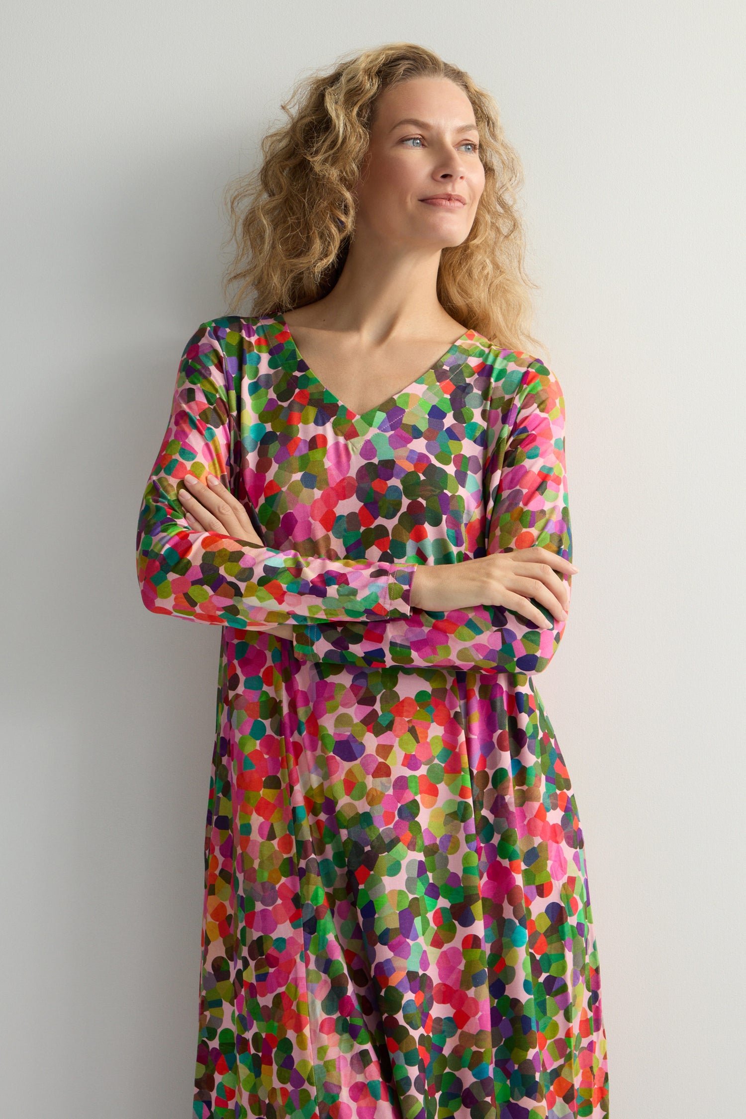 Abstract Confetti Jersey Flared Dress