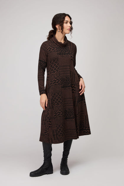 Textured Ikat Patchwork Jersey Dress