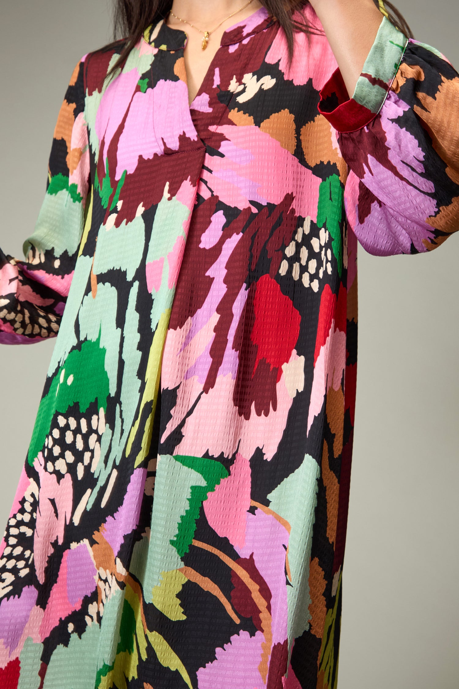 Textured Viscose Floral Collage Print Dress