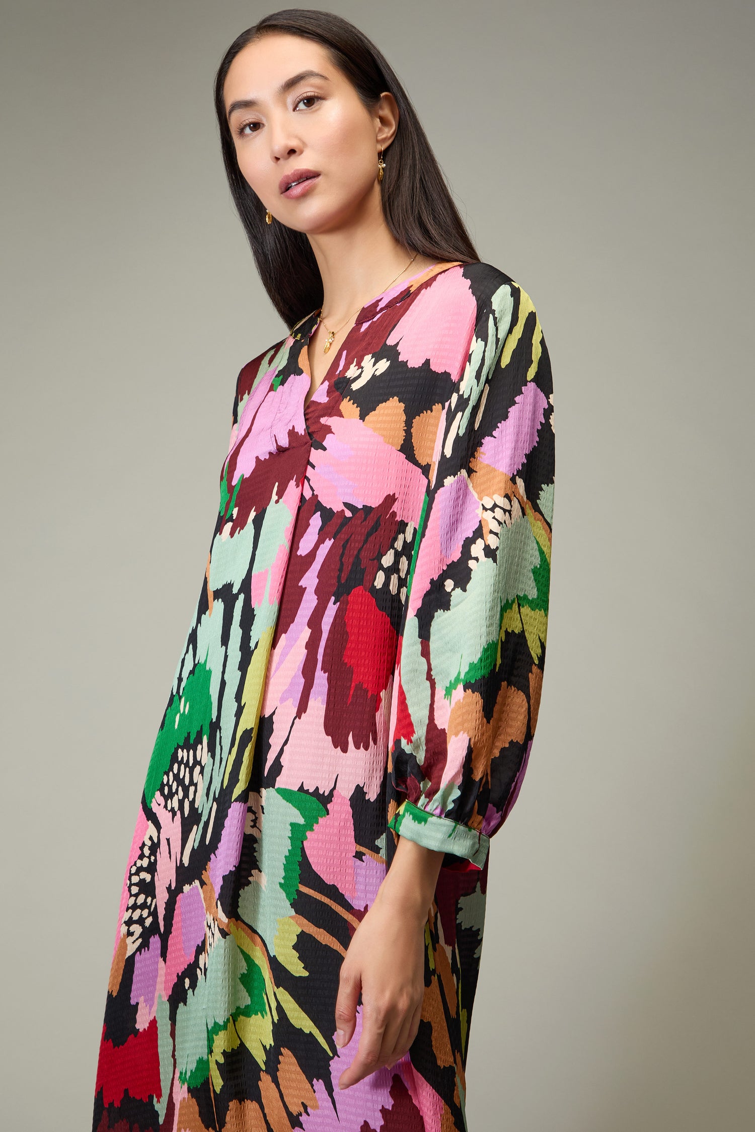 Textured Viscose Floral Collage Print Dress