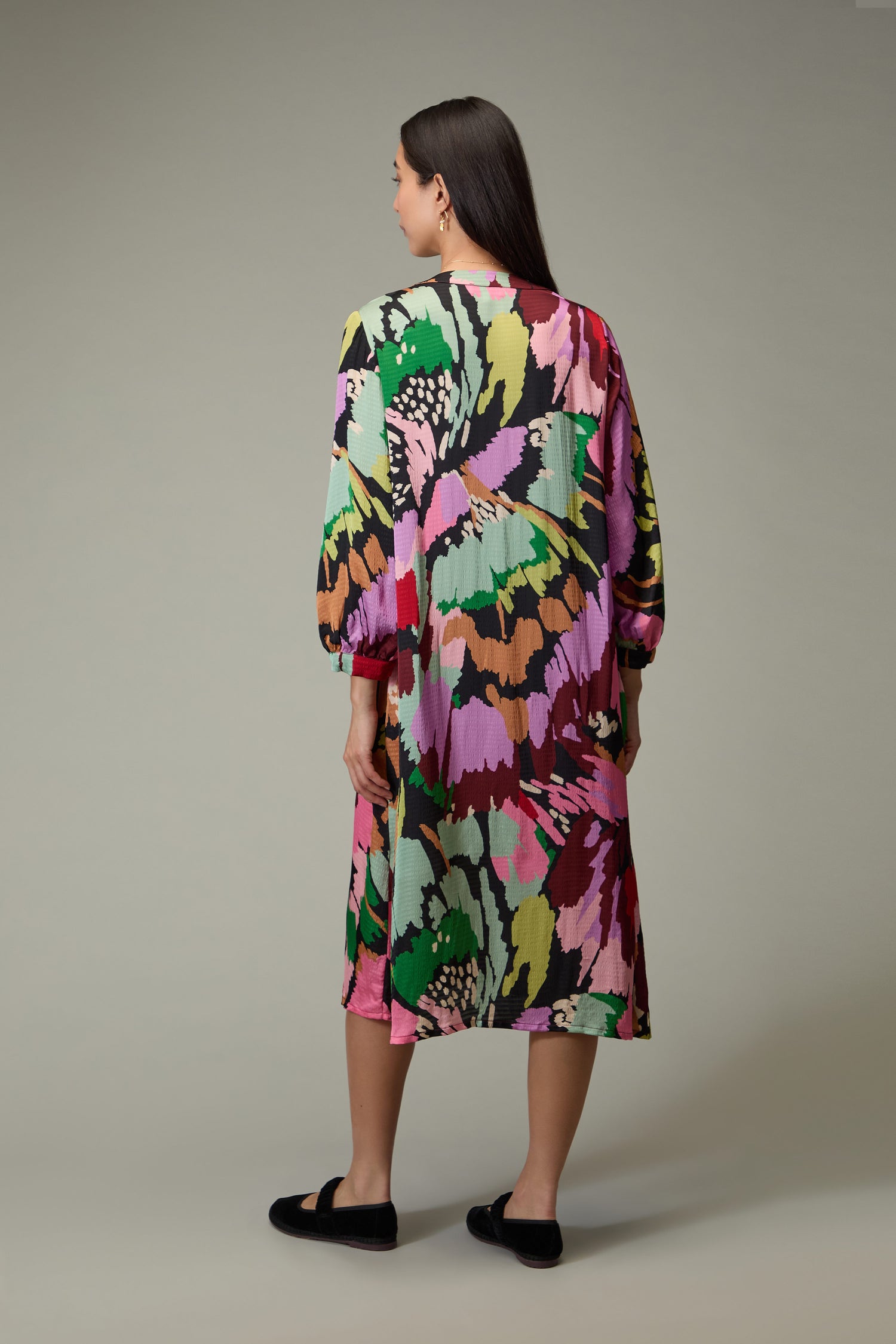 Textured Viscose Floral Collage Print Dress