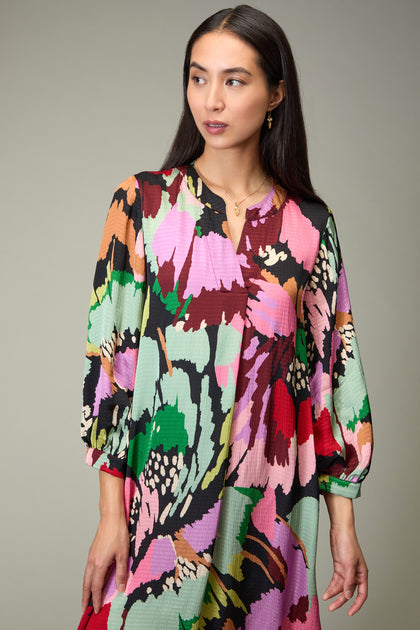 Textured Viscose Floral Collage Print Dress