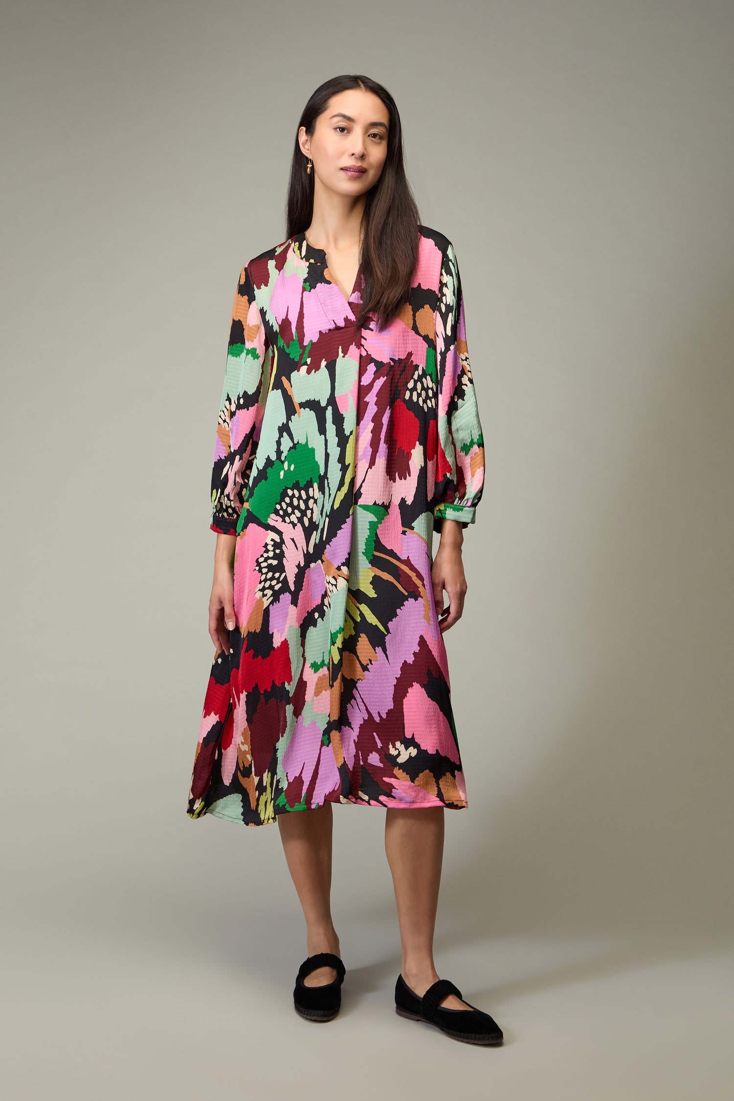 Textured Viscose Floral Collage Print Dress