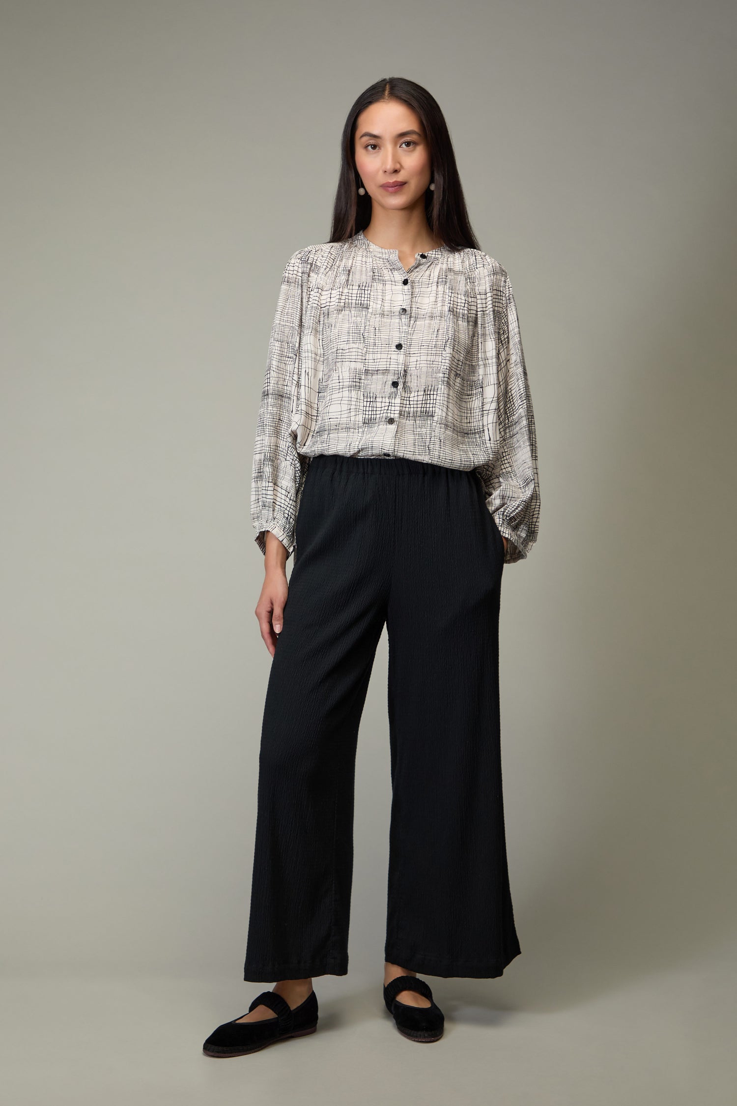 Crinkle Viscose Black Wide Trousers