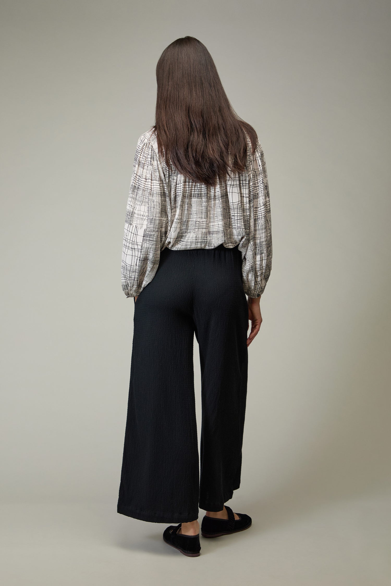 Crinkle Viscose Black Wide Trousers