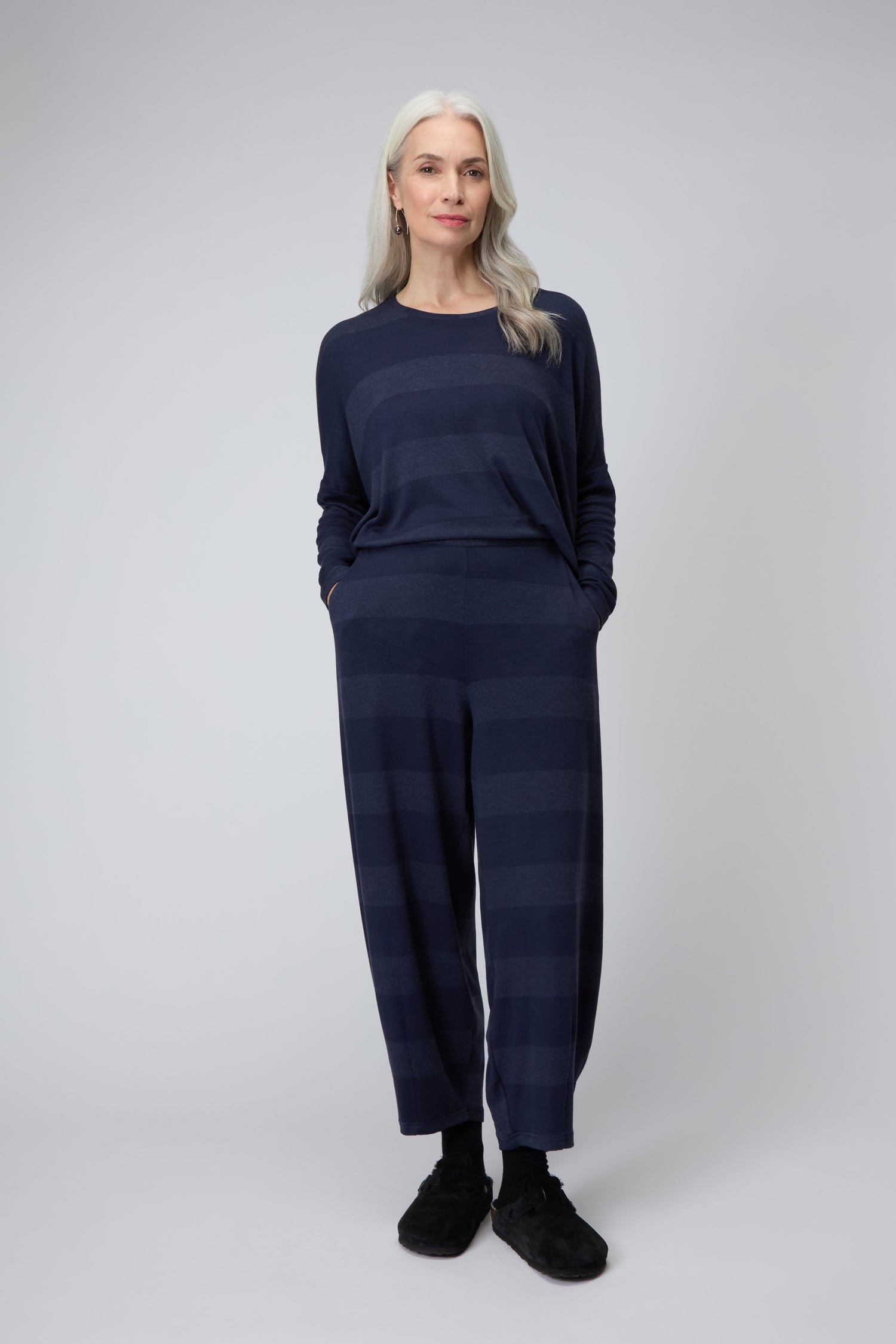 Soft Viscose Jersey Stripe Bubble Trouser