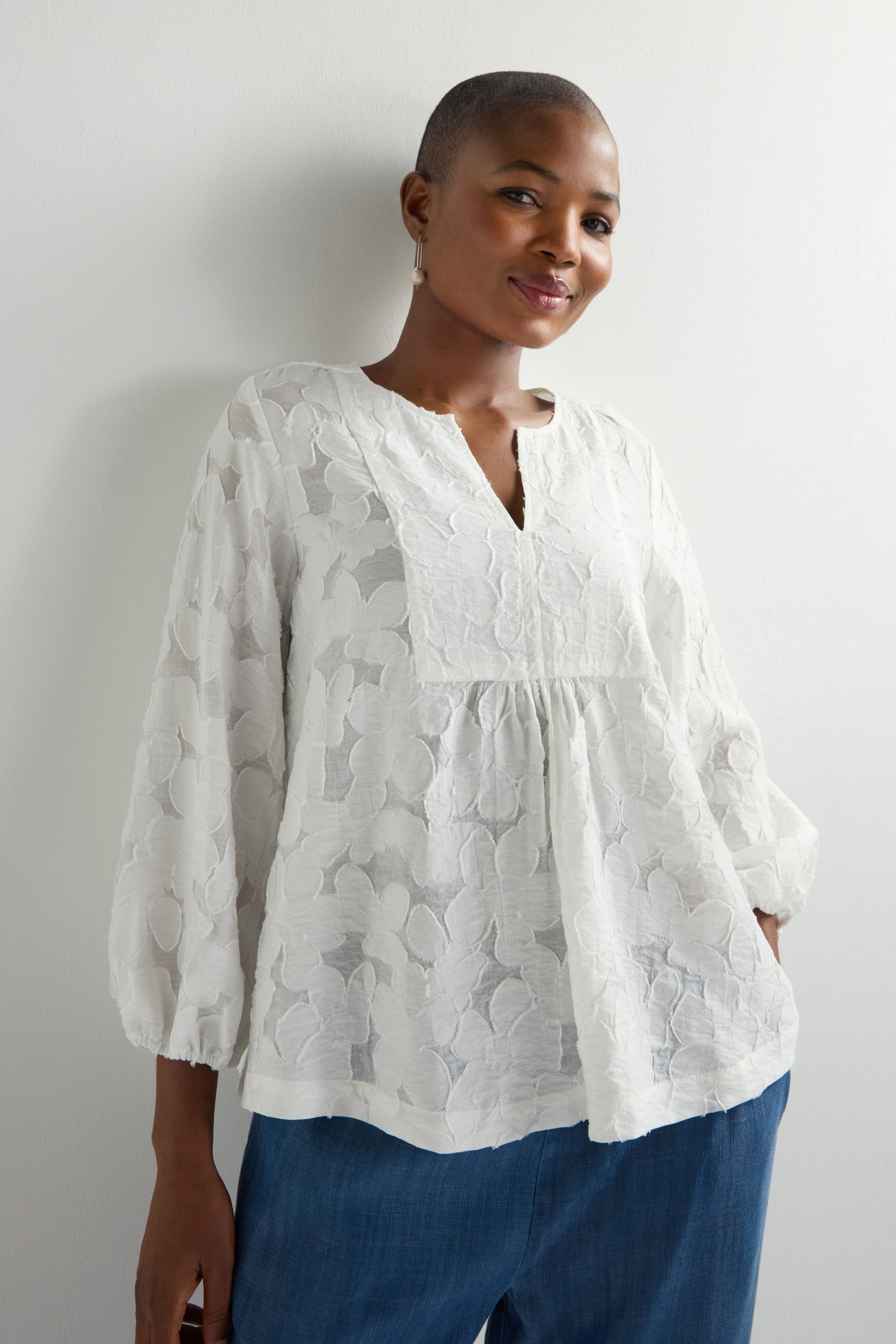 Etched Floral Viscose Top