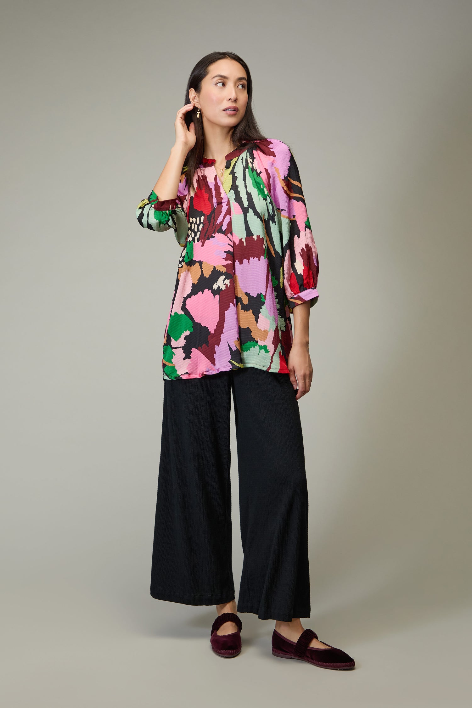 Textured Viscose Floral Collage Print Top