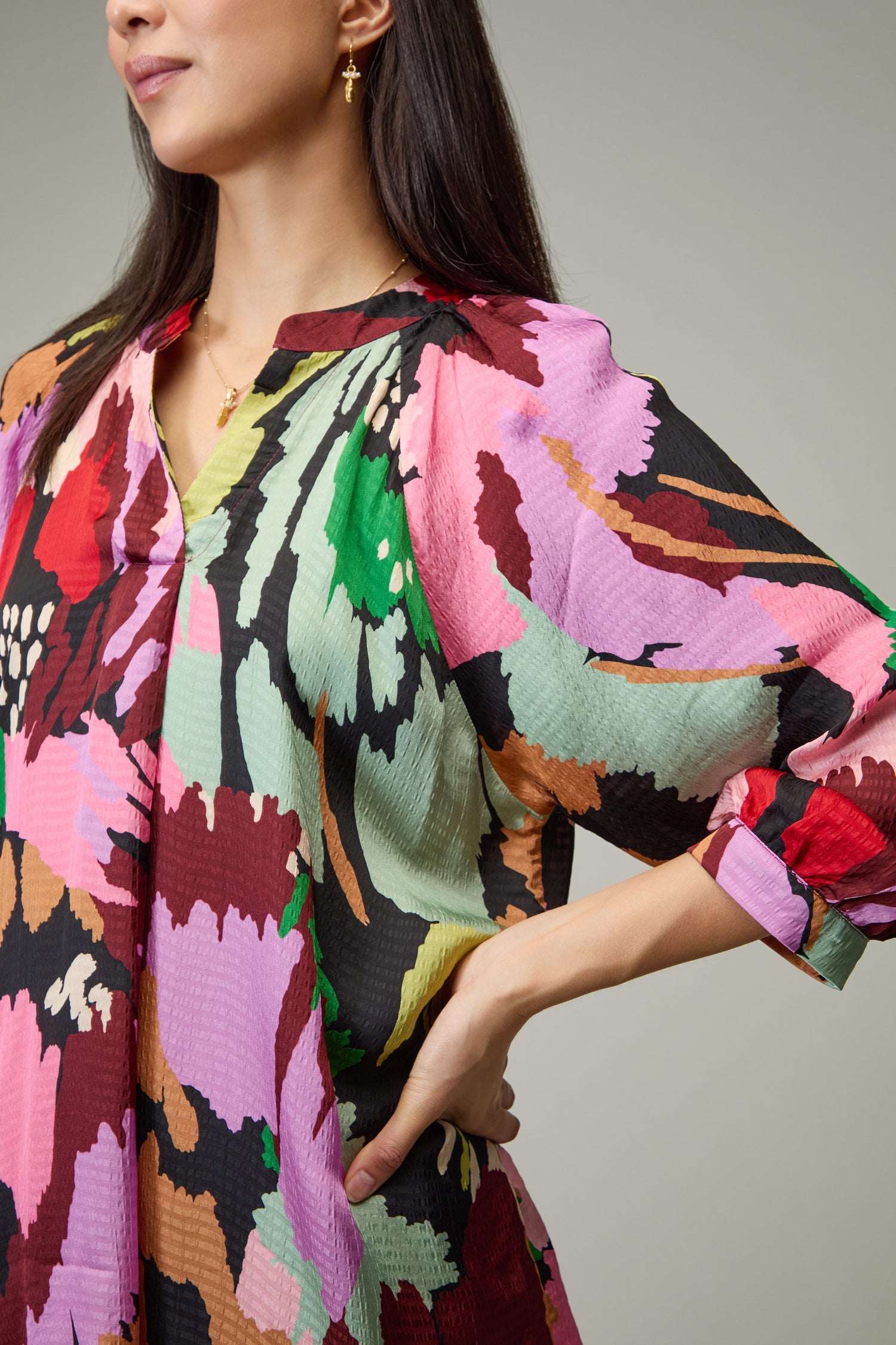 Textured Viscose Floral Collage Print Top