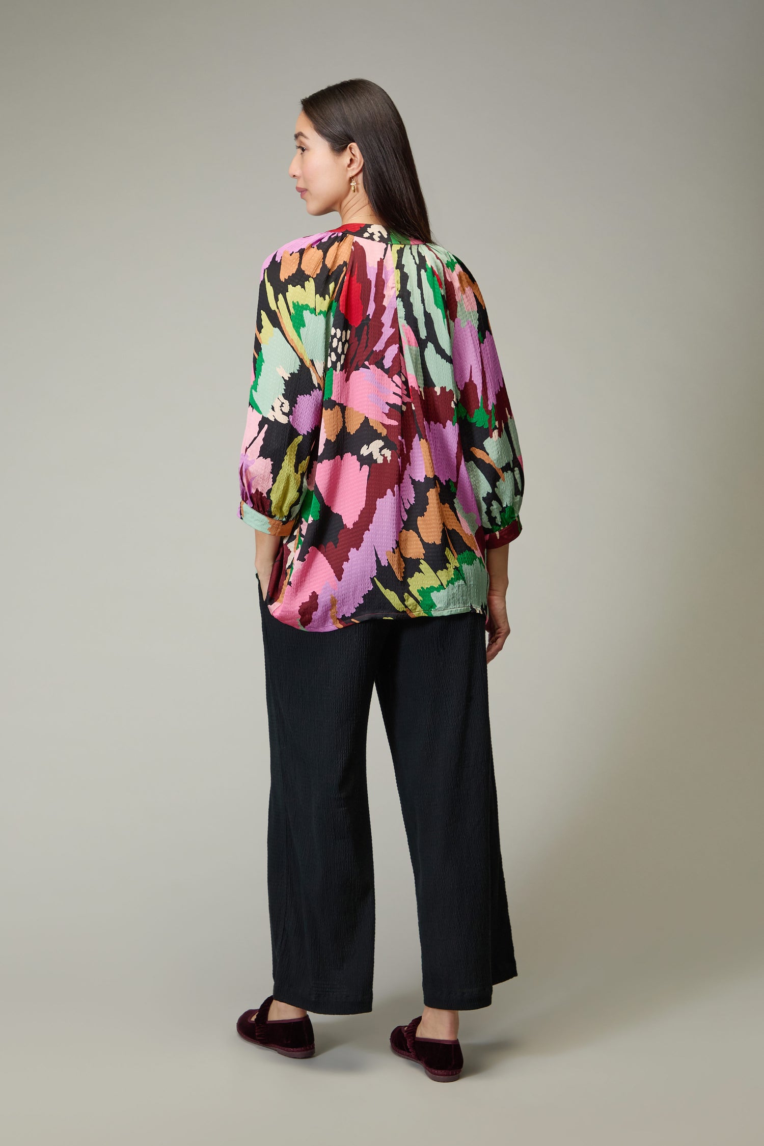 Textured Viscose Floral Collage Print Top