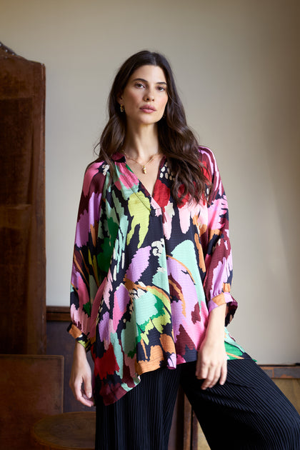 Textured Viscose Floral Collage Print Top