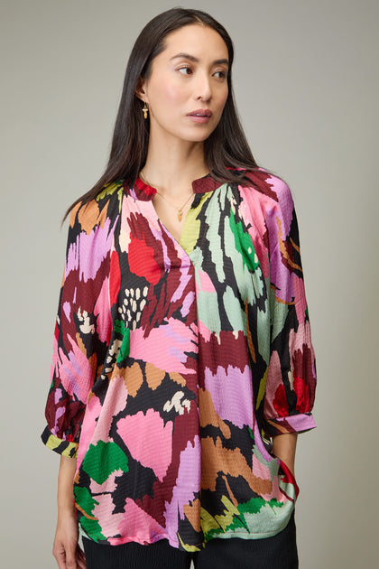 Textured Viscose Floral Collage Print Top