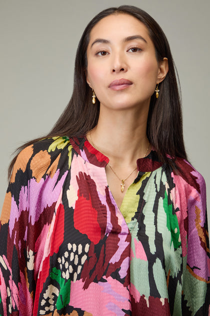 Textured Viscose Floral Collage Print Top