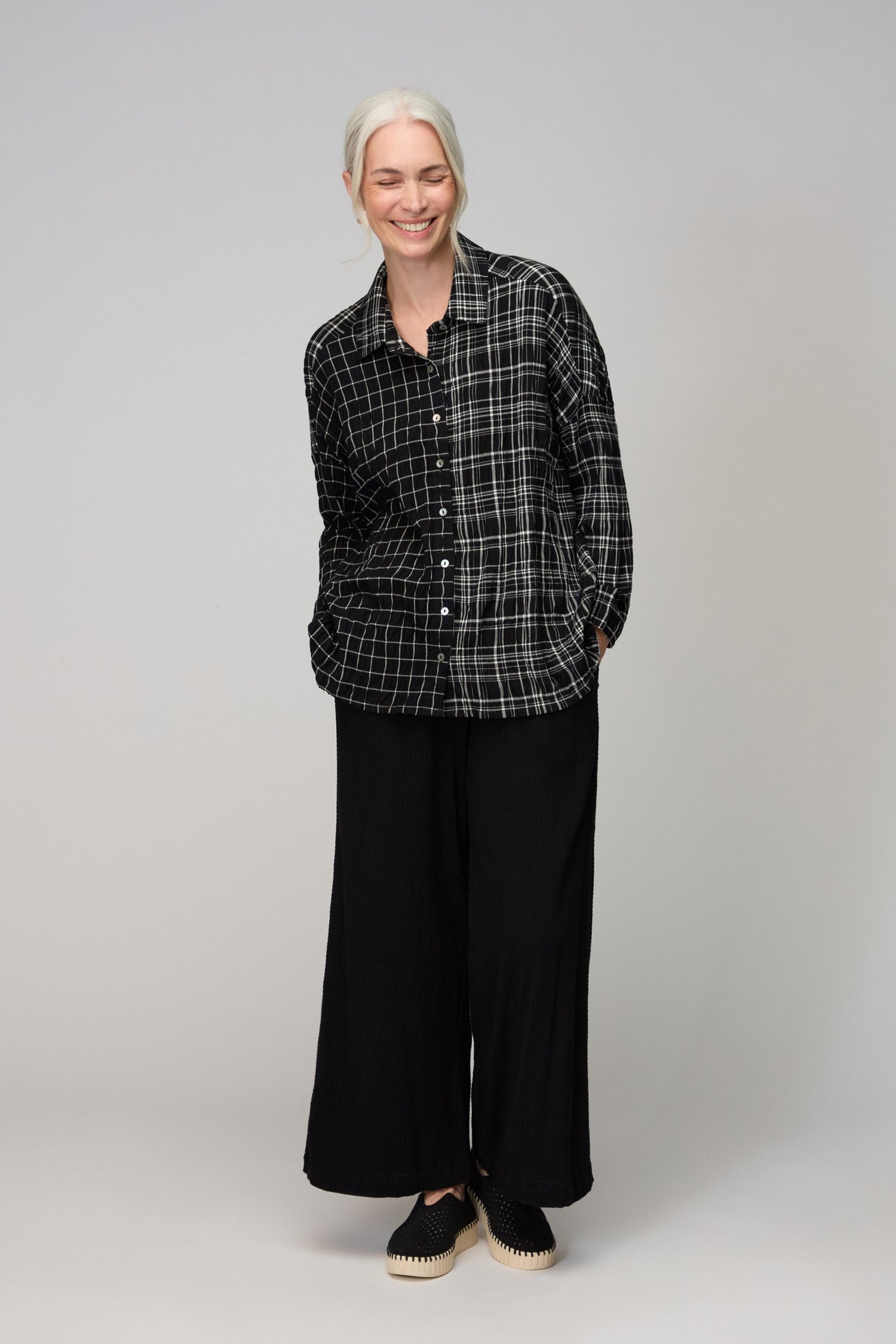Crinkle Window Check Boxy Shirt