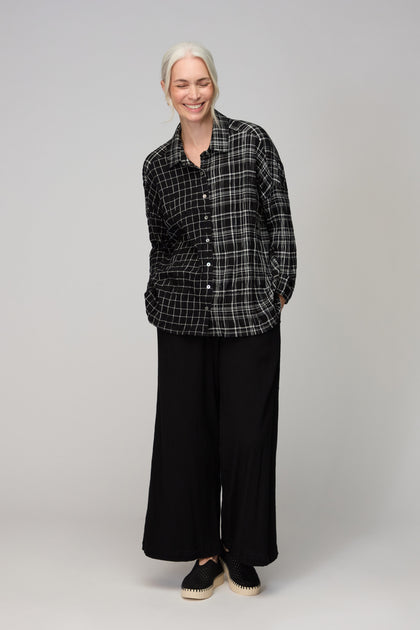 Crinkle Window Check Boxy Shirt