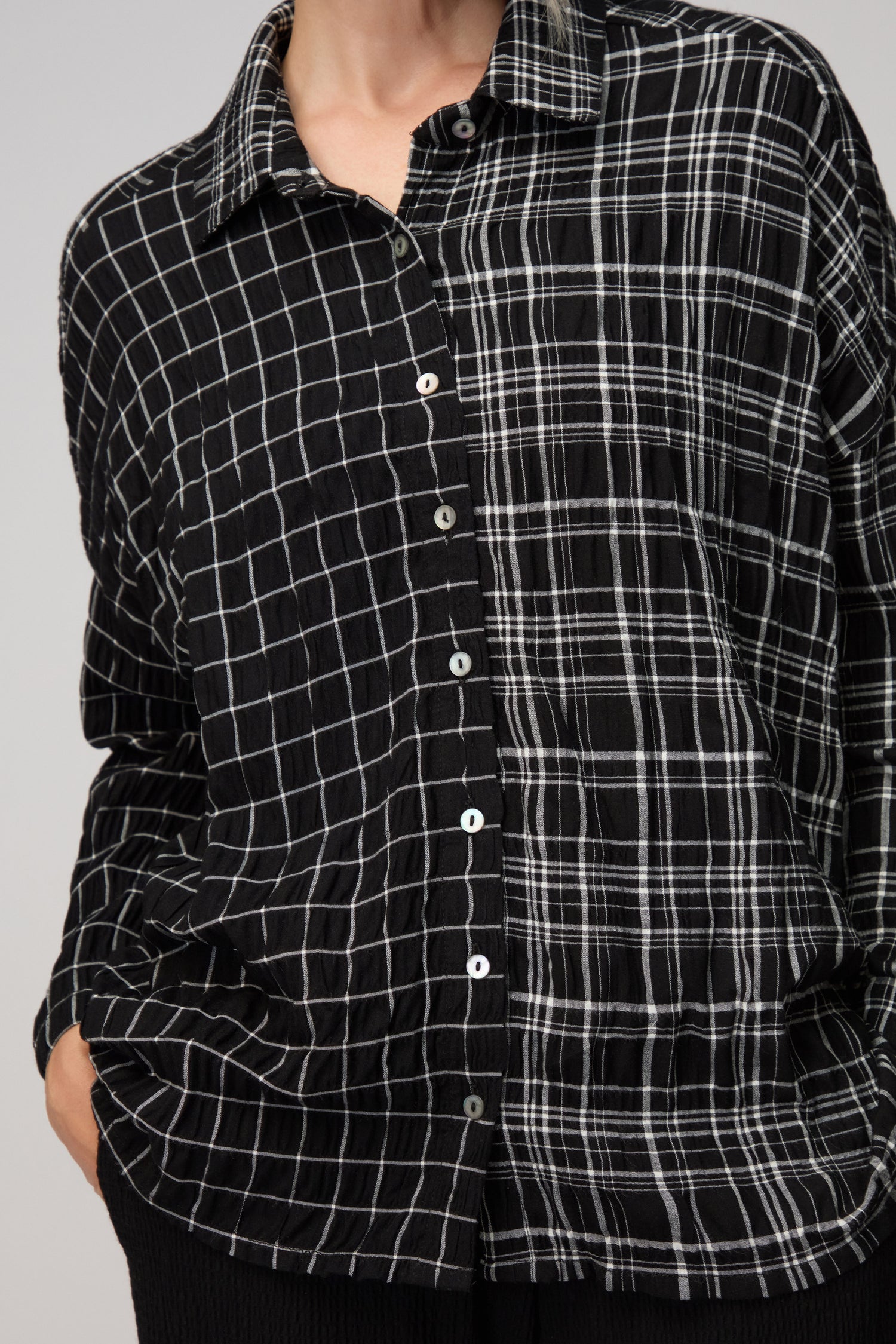 Crinkle Window Check Boxy Shirt