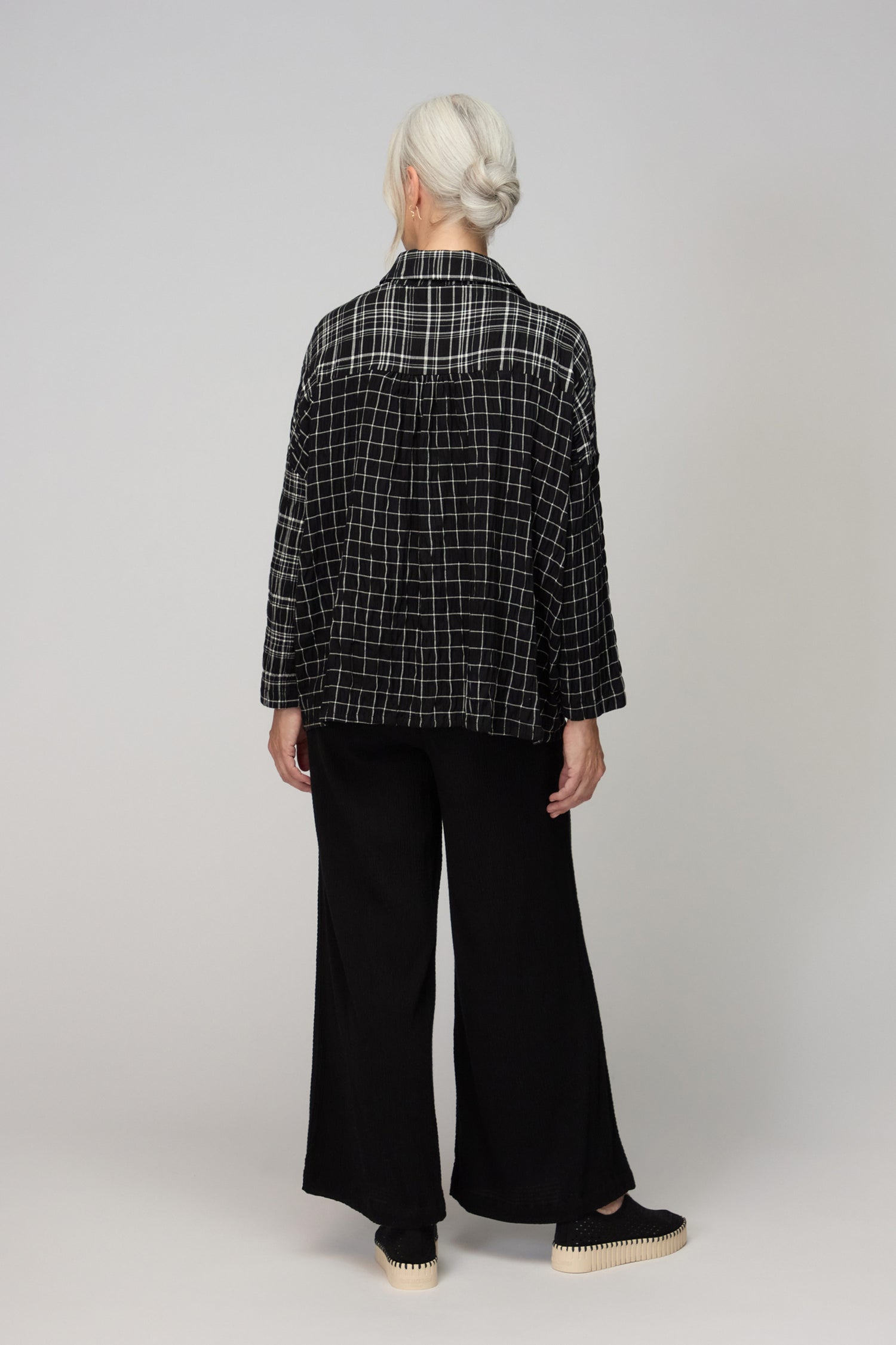 Crinkle Window Check Boxy Shirt