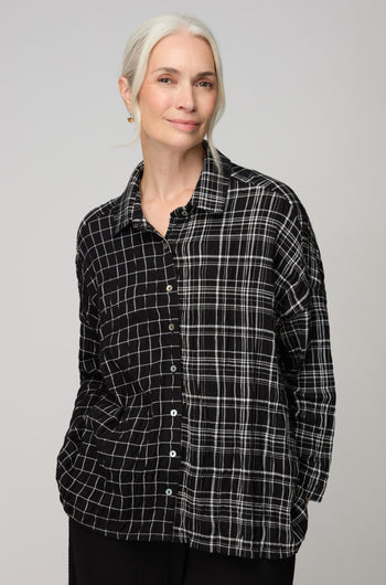 Crinkle Window Check Boxy Shirt