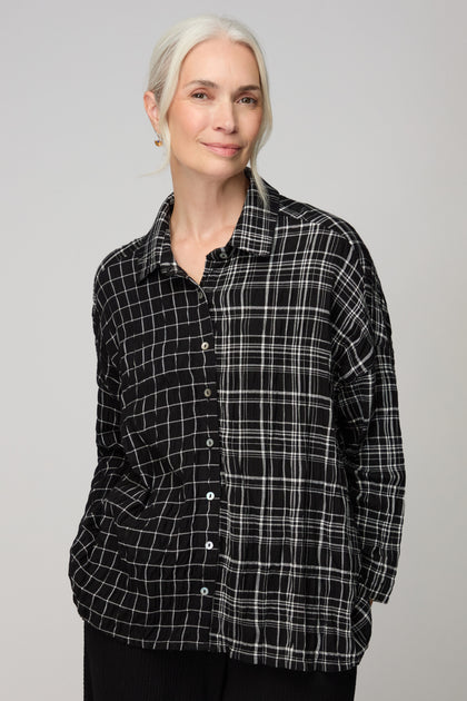 Crinkle Window Check Boxy Shirt