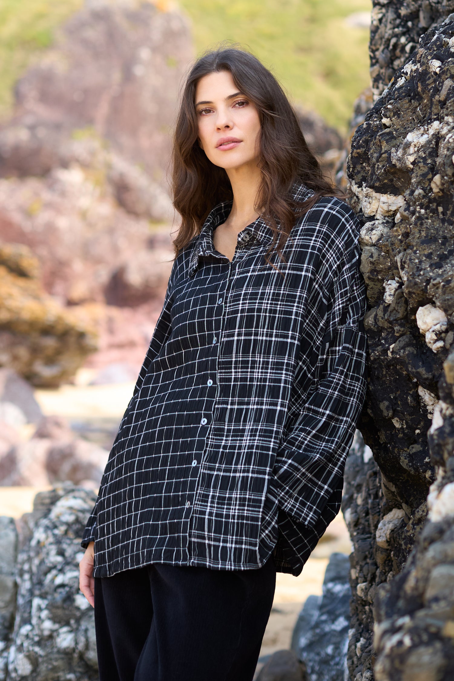 Crinkle Window Check Boxy Shirt