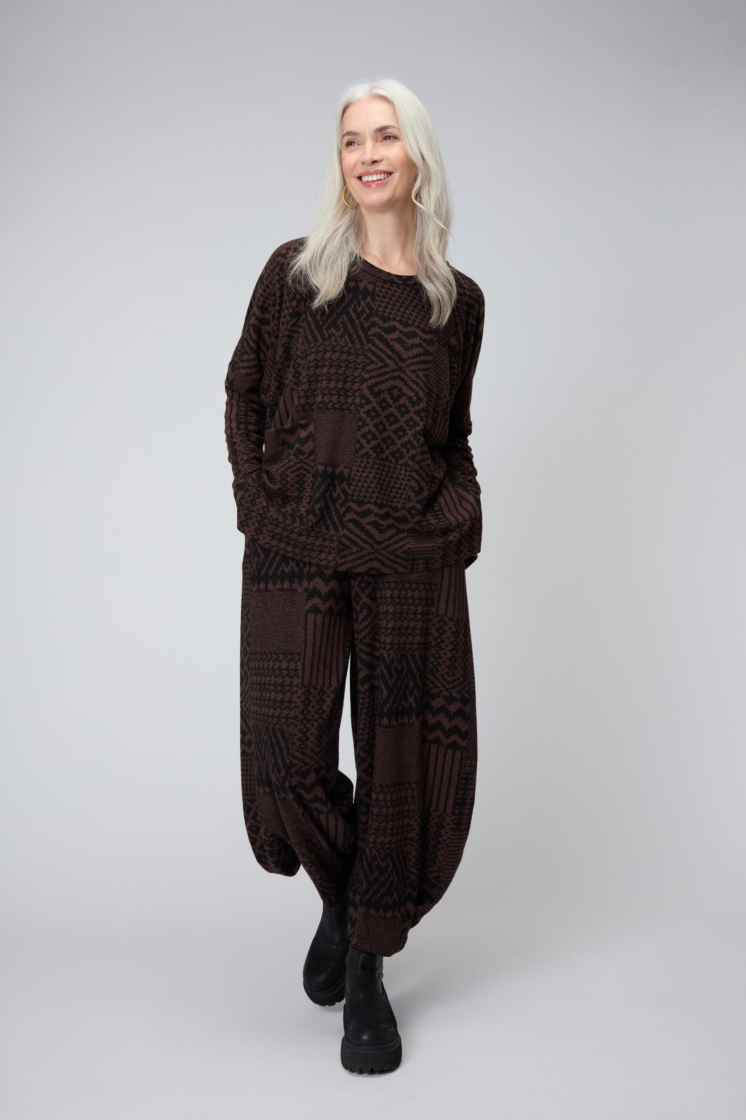 Textured Ikat Patchwork Jersey Top