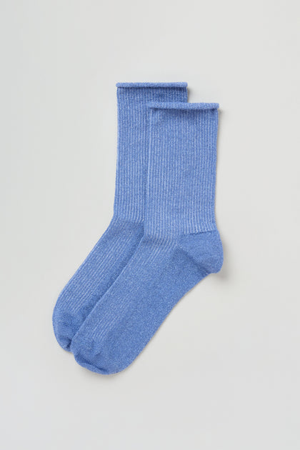 A pair of Bamboo Sparkle Blue Socks is displayed side by side on a plain white background.