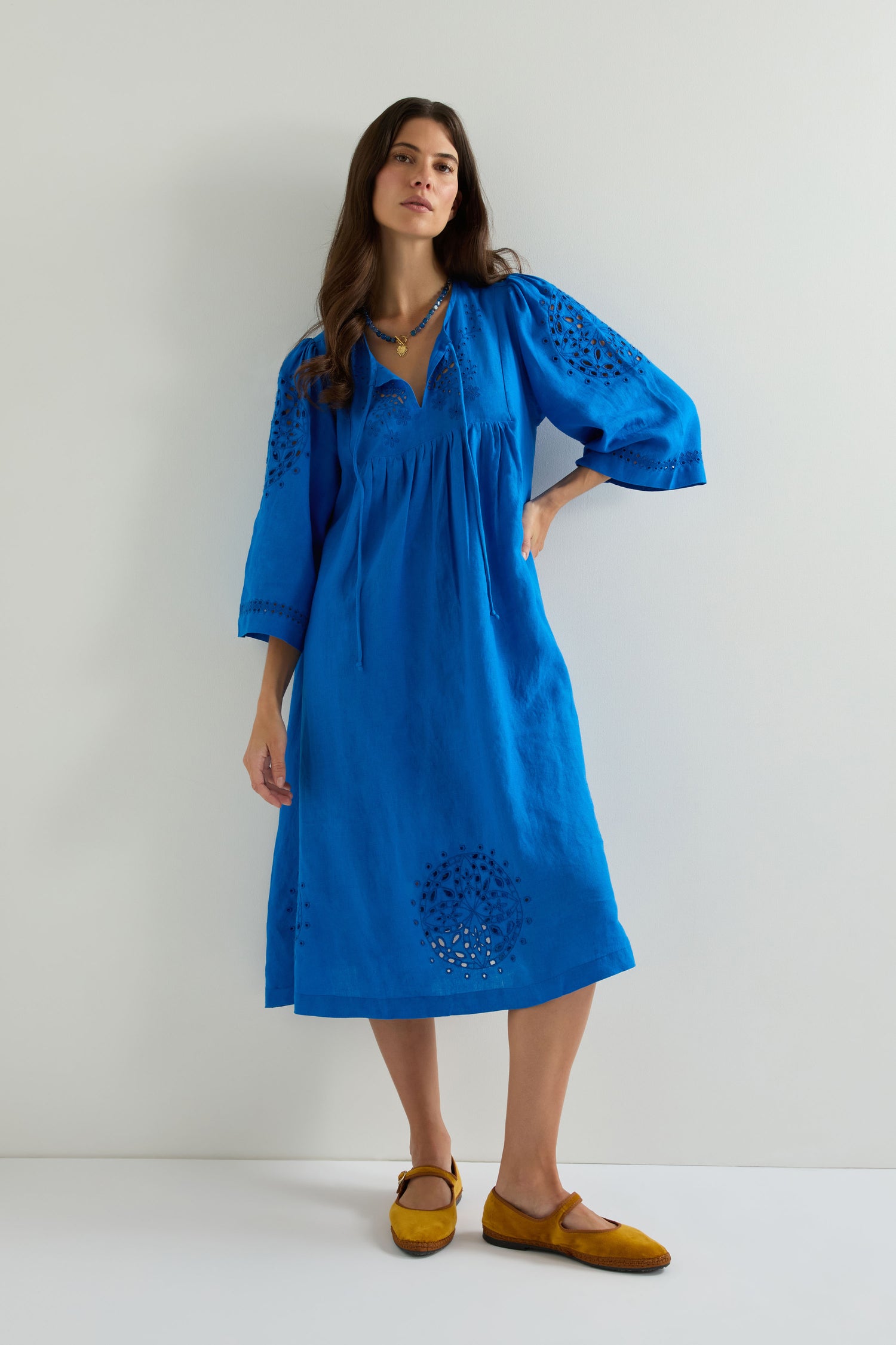 Embroidered Schiffli Linen Dress