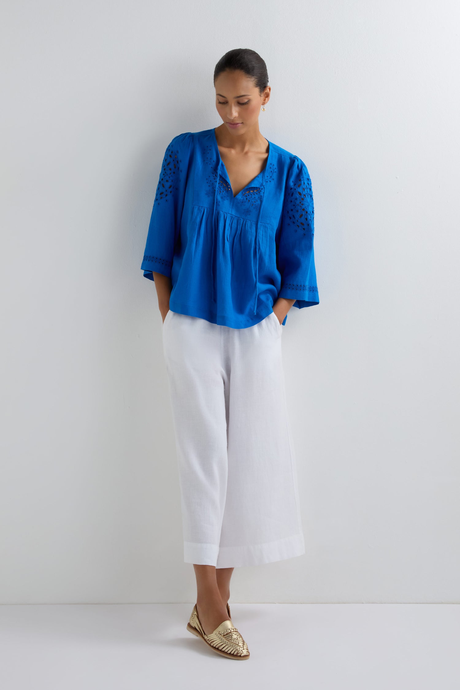 Embroidered Schiffli Linen Top