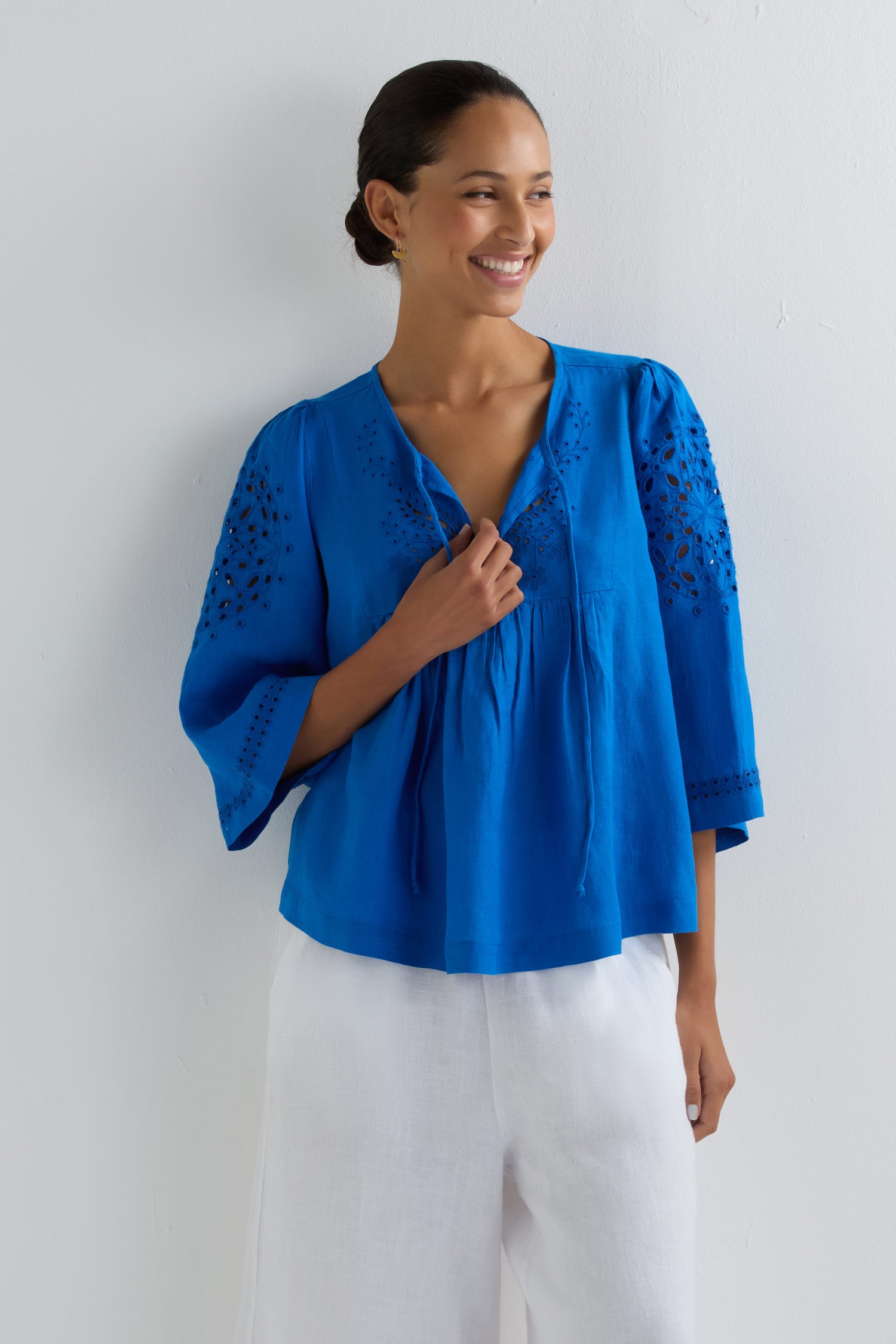 Embroidered Schiffli Linen Top