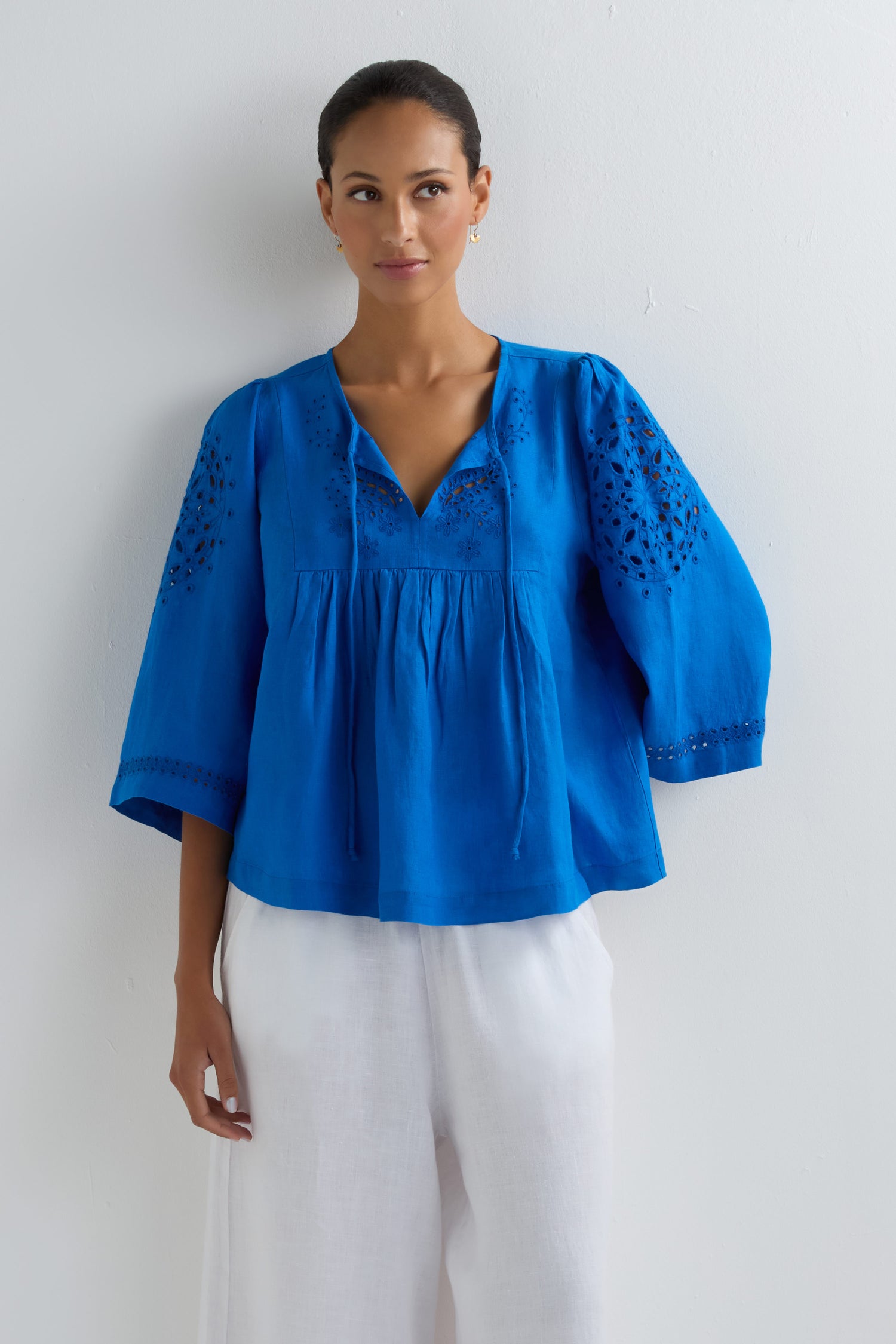 Embroidered Schiffli Linen Top