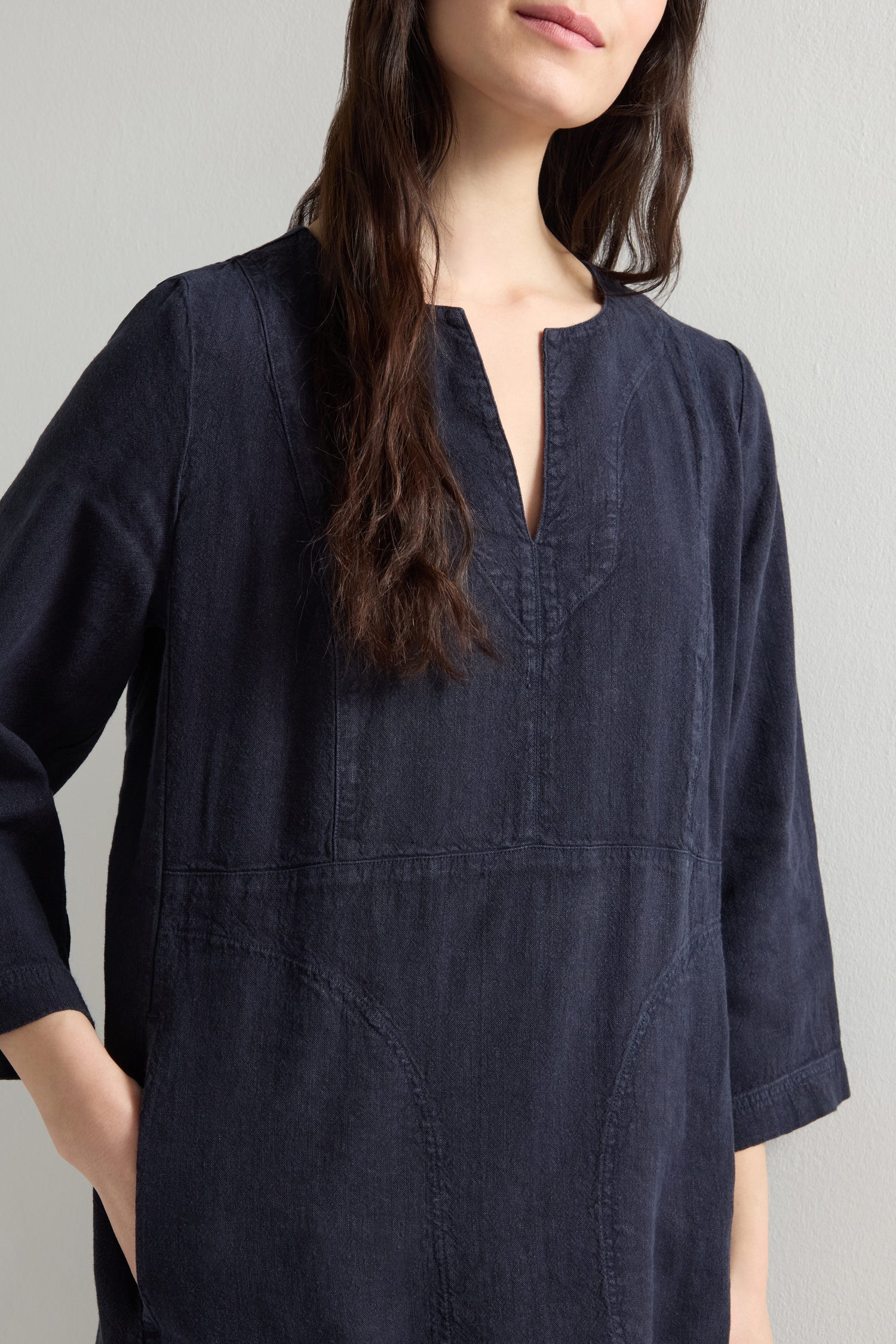 Twisted Linen Notch Neck Dress