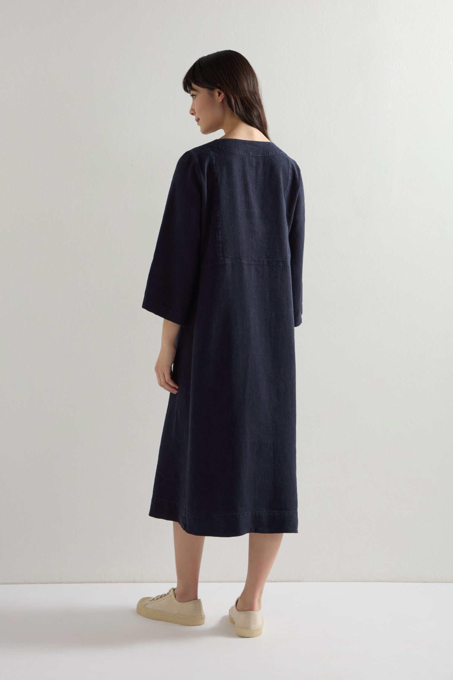 Twisted Linen Notch Neck Dress