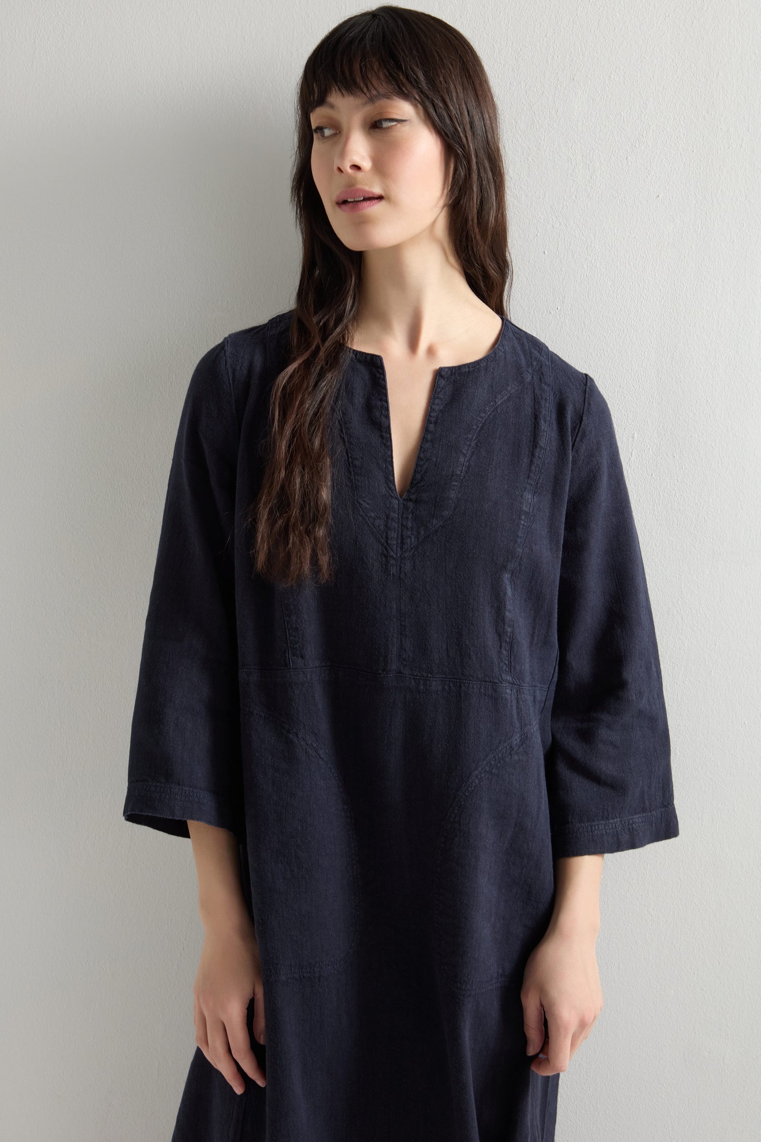 Twisted Linen Notch Neck Dress