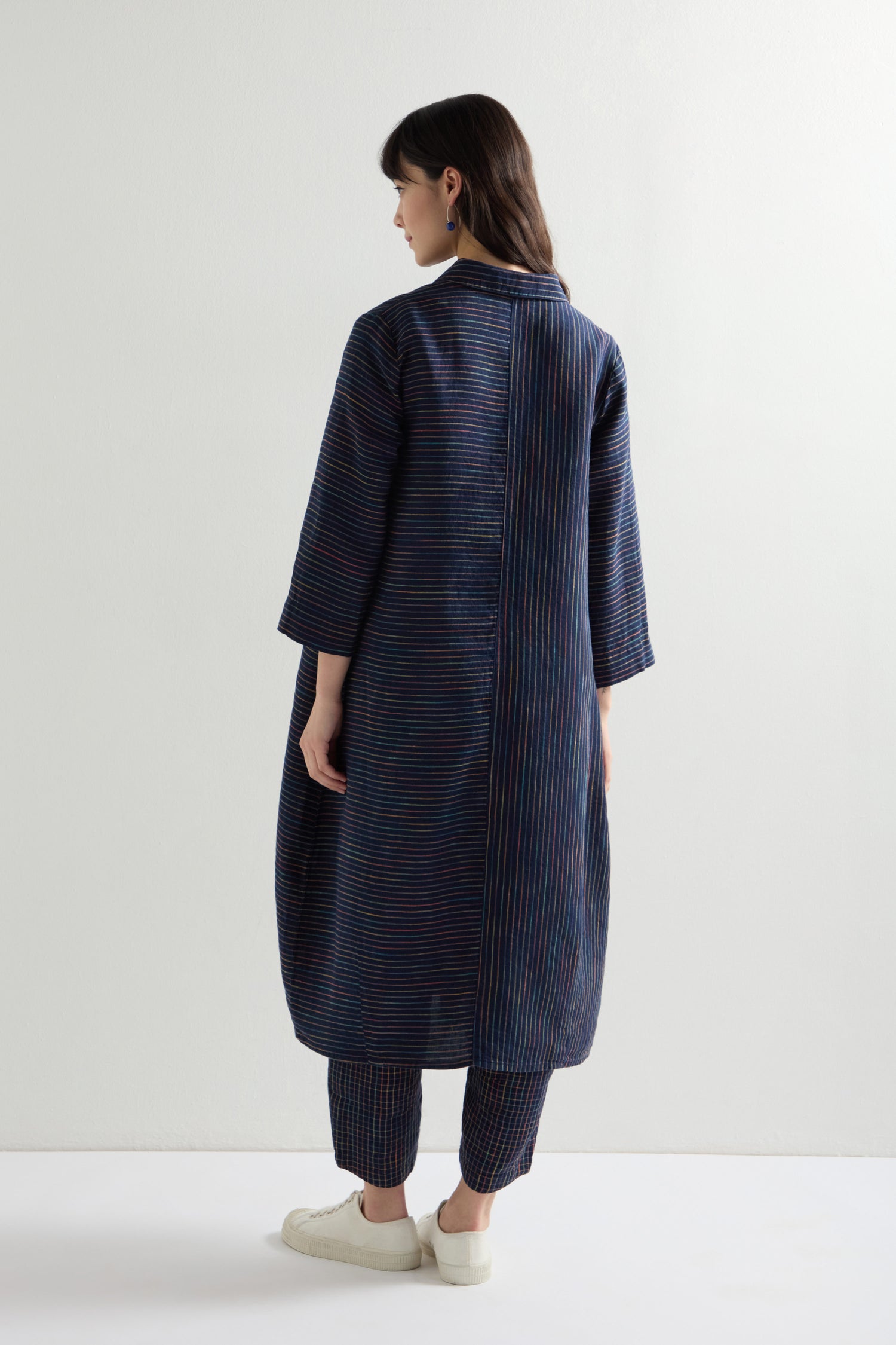 Linen Navy Space Dye Stripe Shirt Dress