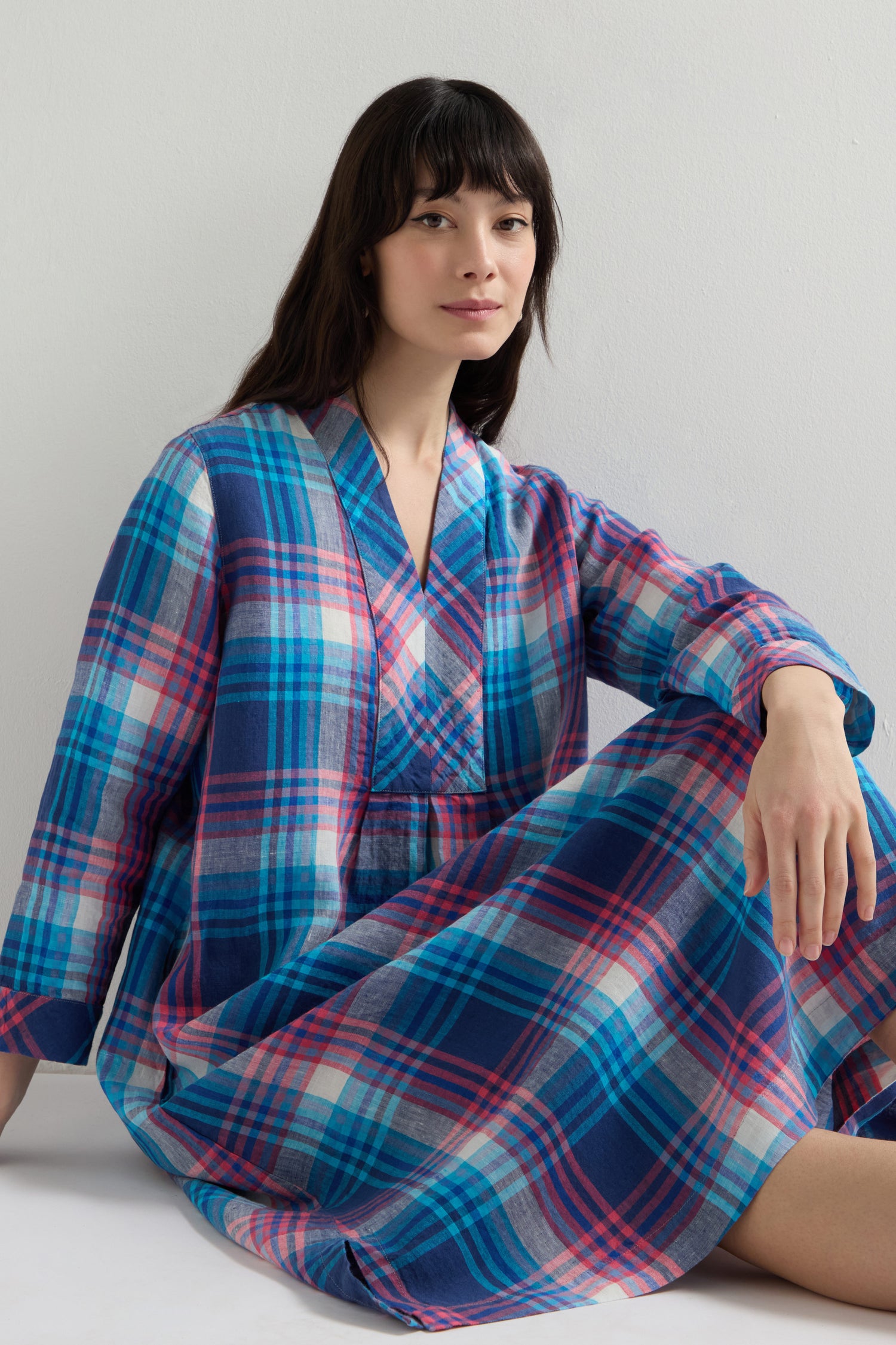 Linen Check Placket Dress