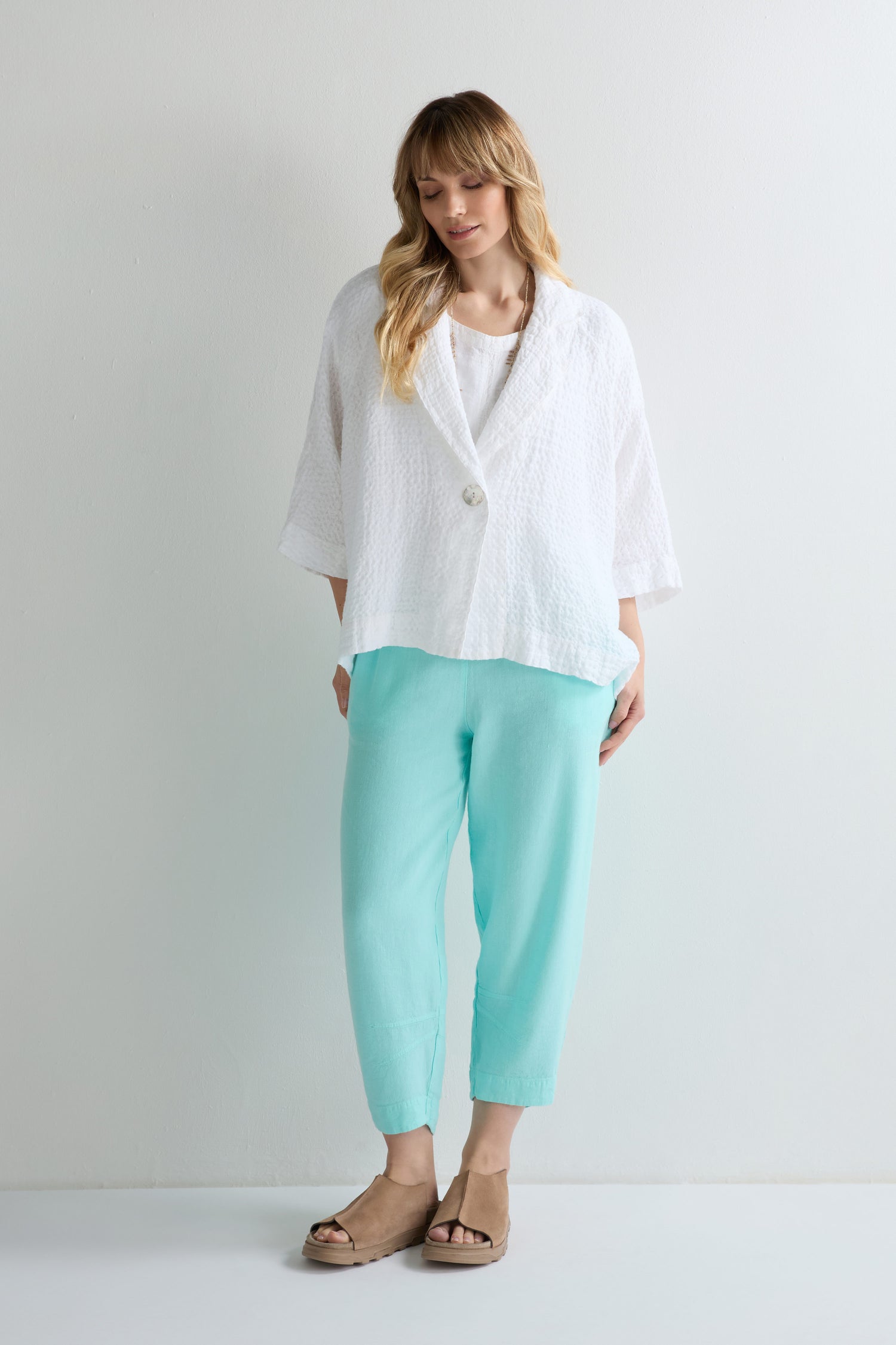 Garment Dyed Waffle Linen Boxy Jacket