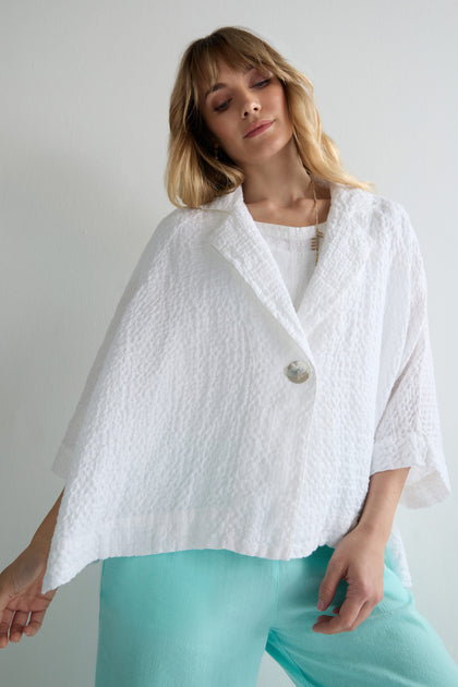 Garment Dyed Waffle Linen Boxy Jacket