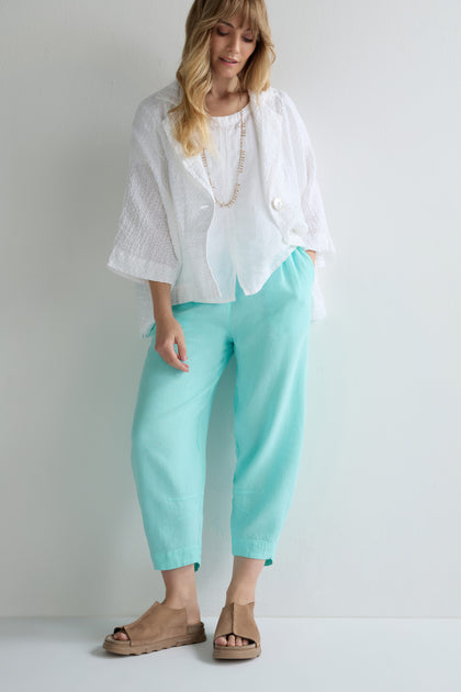 Mint Twisted Linen Crop Bubble Trouser