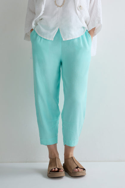 Garment Dyed Mint Twisted Linen Crop Bubble Trouser