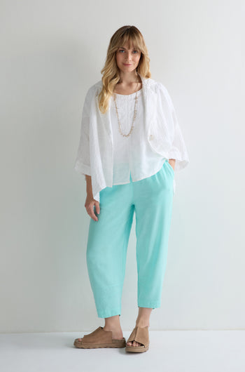 Garment Dyed Mint Twisted Linen Crop Bubble Trouser