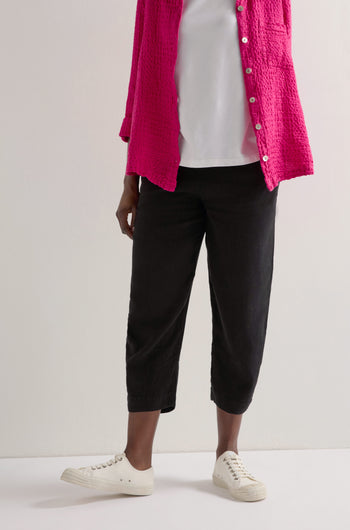 Garment Dyed Twisted Linen Crop Bubble Trouser