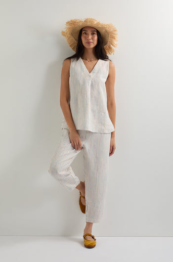 White Space Dye Linen Stripe Bubble Trouser