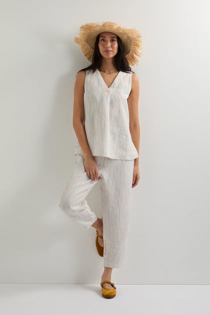 White Space Dye Linen Stripe Bubble Trouser