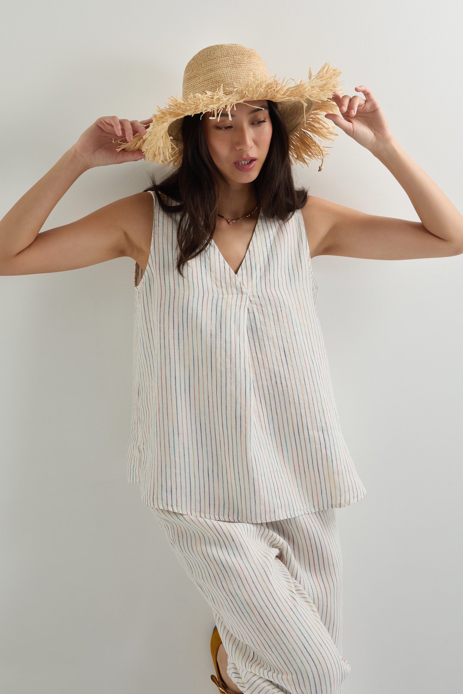 White Space Dye Stripe Linen Vest