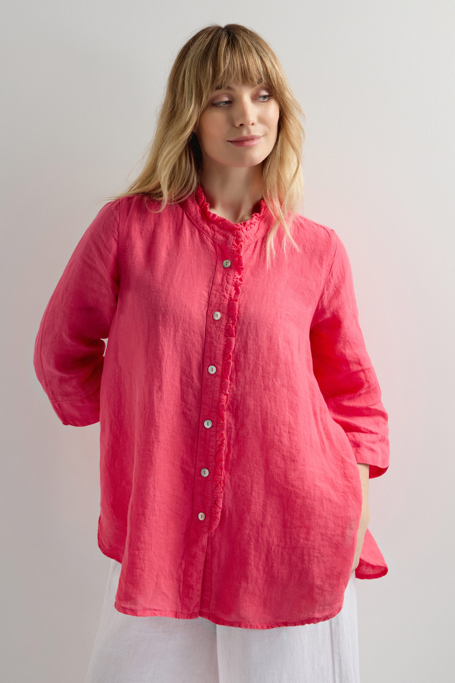 Organza Linen Ruffle Placket Shirt