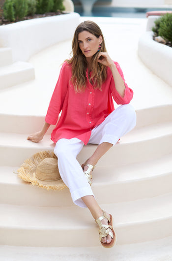 Organza Linen Ruffle Placket Shirt