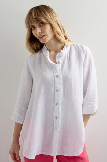 Organza Linen Ruffle Placket Shirt