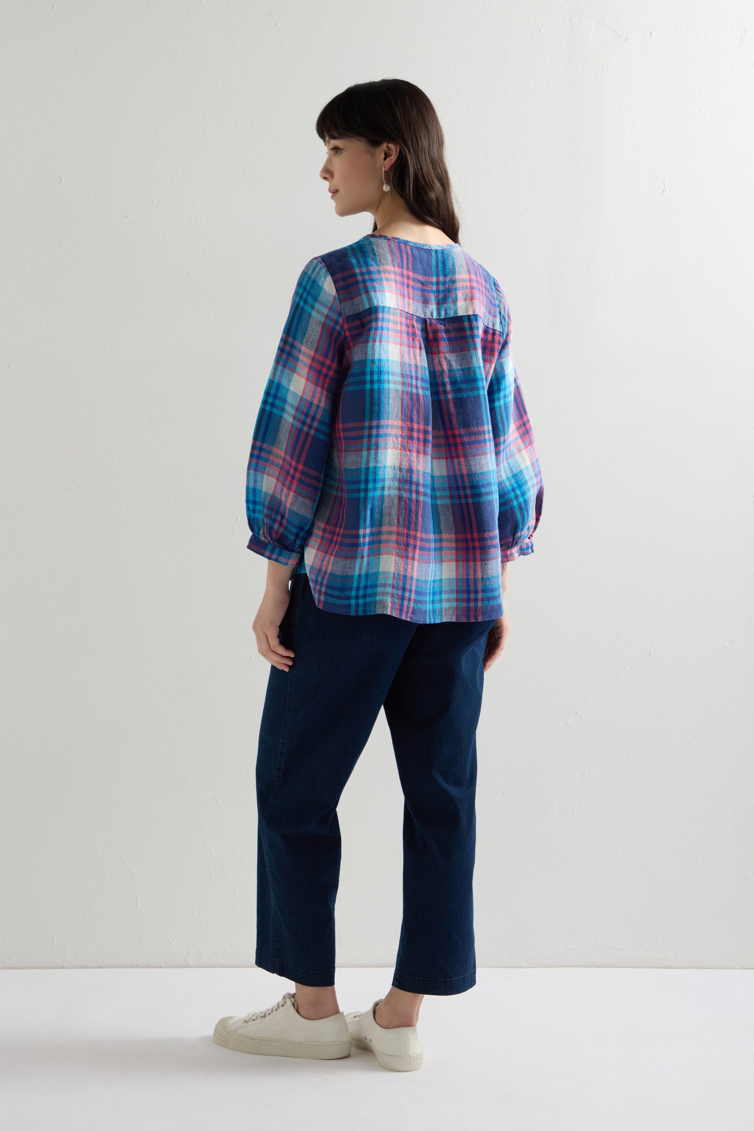 Linen Check Placket Top